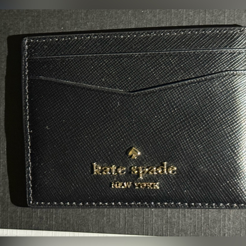 kate spade Black Saffiano Leather Card Holder with Gold Logo